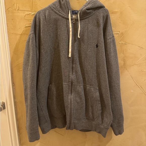 Ralph Lauren Gray Zip-Up Sweater Hoodie With Embroidered Logo